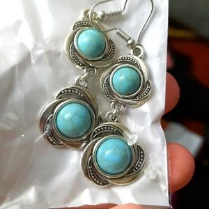 Boho Retro Silver Earrings Turquoise Dangle Drop Ear Hook Women Jewelry Gift